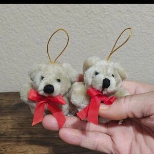 1980s Vintage Set Of Two Mini Plush Teddy Bear Ornaments